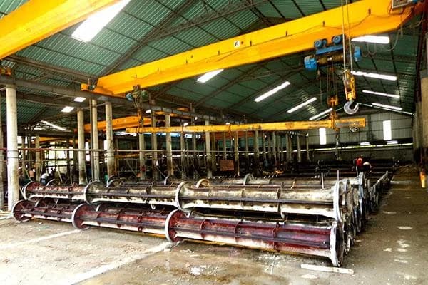 Pole moulds in the production shed