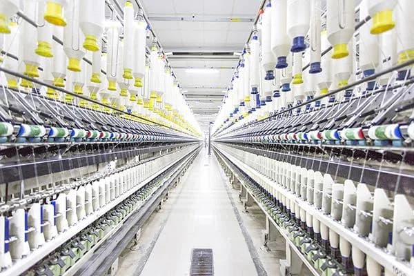 Rows of ring spinning frames